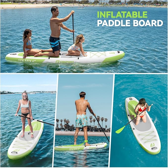 FBSPORT 11FT Premium Inflatable Stand Up Paddle Board with Electric Pump, Yoga Board with SUP Accessories & Carry Bag | Wide Stance, Surf Control, Non-Slip Deck, Leash and Paddle for Youth & Adult