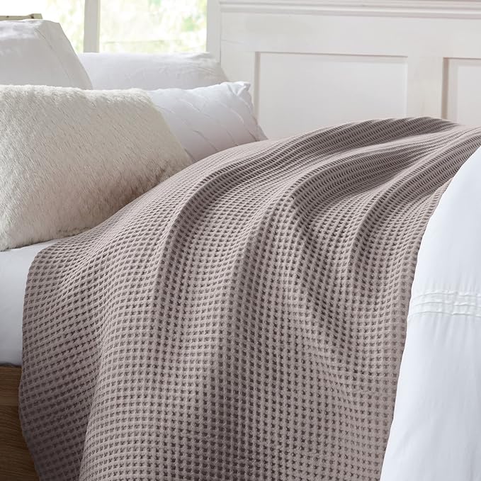 100% Cotton Waffle Weave Bed Blanket | Soft, Breathable, and Lightweight Blanket for All-Season | Perfect for Layering | Brielle Collection (Full/Queen, Charcoal)