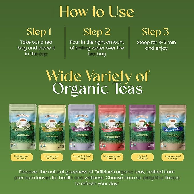 100% Organic Moringa Leaf Tea bags | Organic Herbal Teas | Premium Quality & Flavorful Blends - 0 Sugars, 0 Carbs, 0 Fats, 1% Sodium (25mg) | Rich in Vitamins - Detox, Immunity, Wellness & More (Moringa)