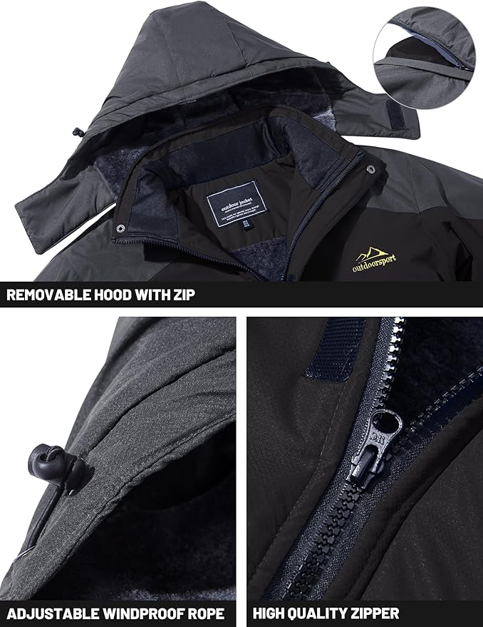 TACVASEN Winter Jacket Men's Water-Resistant Fleece Jacket Snow Ski Jacket Military Tactical Jacket Coat Parka Hood Raincoat