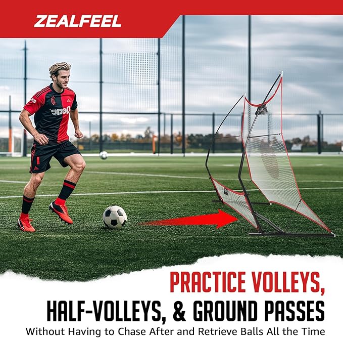 Soccer Rebounder, 2-in-1 Soccer Rebound Net, 6'x4.7' Large Net & 6'x16" Small Net, Soccer Bounce Back Net Practice for Team Volley Passing Solo Training, Football Trainer with Carry Bag Cones
