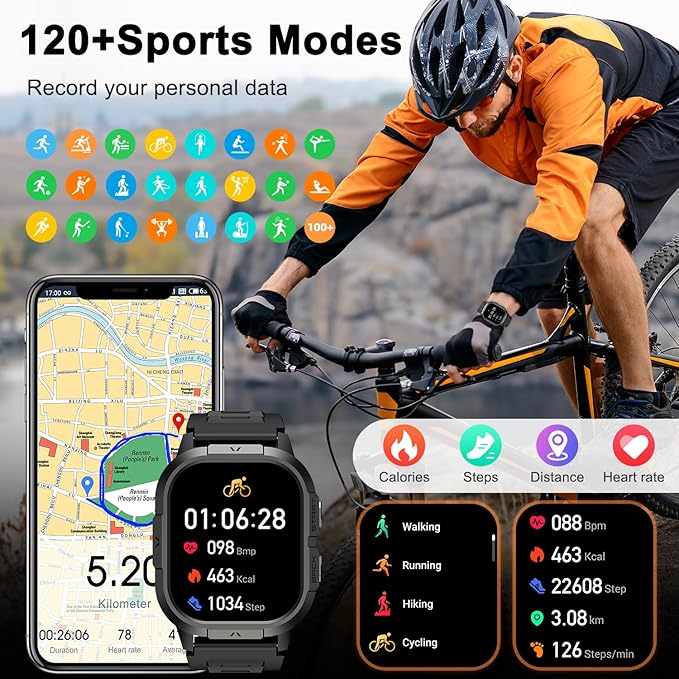 Smart Watch for Men Fitness Tracker: Make/Answer Call Military Smart Watches for Men Digital Mens Watches Running Waterproof Smartwatch Android Phones iPhone Samsung Compatible Heart Rate Monitor