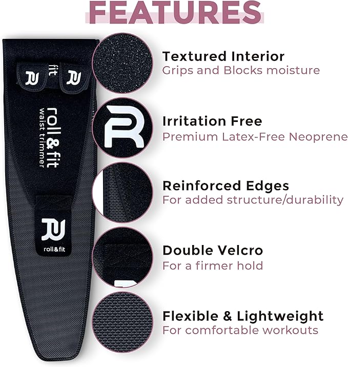 Roll & Fit Waist and Arm Trimmer for Women and Men – Back Support, Lightweight Sauna Sweat Belt and Arm Bands for Fat Burn