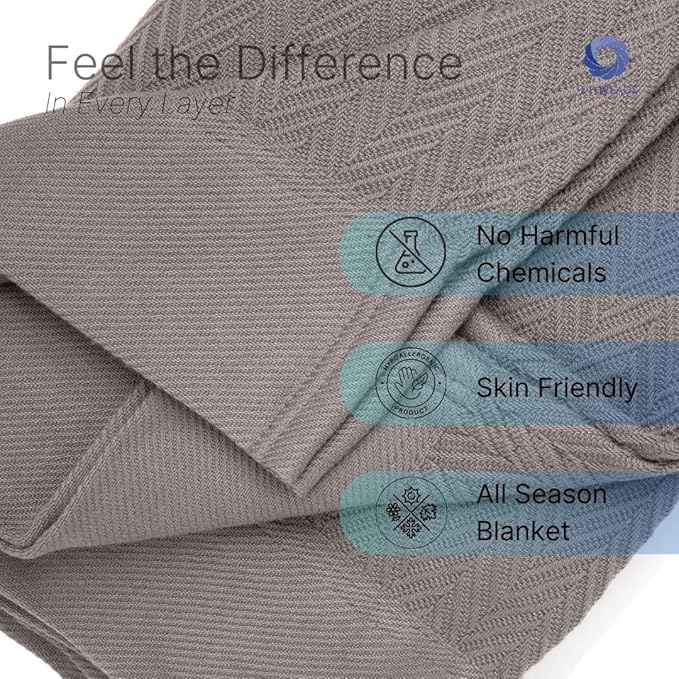 100% Cotton Herringbone Blankets, 90"X90" Queen, Throw Blanket for Bed All Season Cotton Blanket, Cozy Blanket,Throws & Bed Blanket, Throw Blanket for Couch, Modern Home Decor -Charcoal Grey