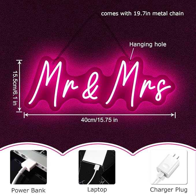 Mr&Mrs Neon Sign for Wedding Dimmable Mr Mrs Neon Signs Led Neon Sign for Party Neon Light Sign Mr & Mrs Sign for Anniversary Valentine's Day Wall Decor Gift