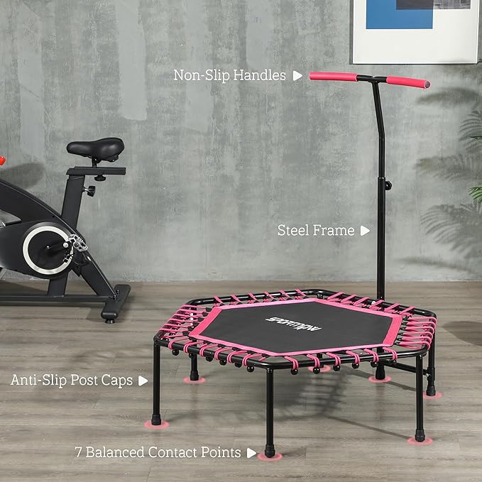 Soozier 45" Rebounder Trampoline for Adults, Mini Trampoline Indoor with Colorful LED Lights and Adjustable Handle, Quiet and Safe Bungee Rebounder