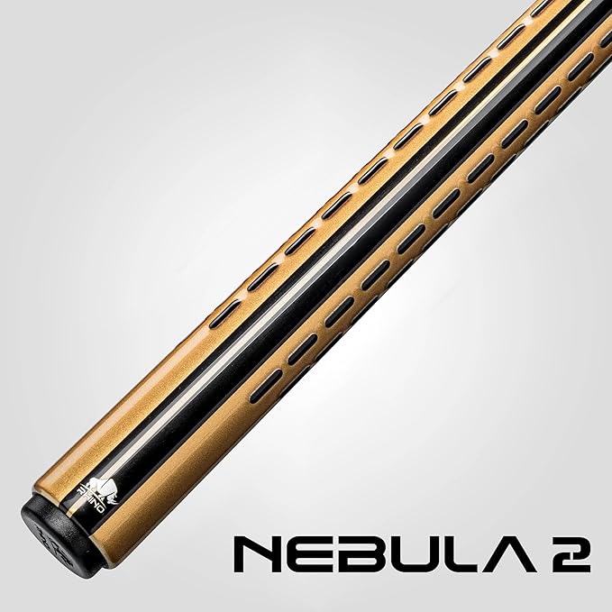 RHINO Nebula 2 Pool Cue - 100% Carbon Fiber Shaft & Composite Butt. Time Crystal Tip, Pro Taper Design, 12.4 mm,12.8 mm. 3/8-8 Joint, 3D Friction Grip. Low Deflection Pool Cue