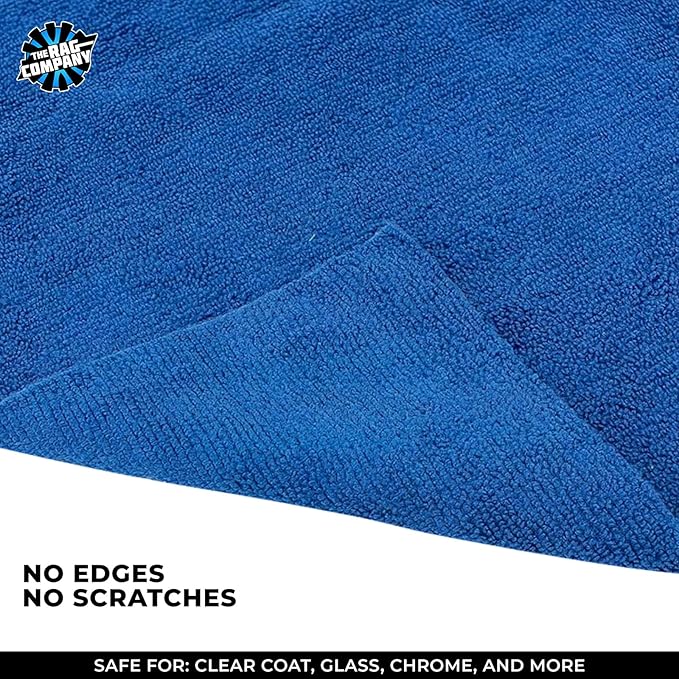 The Rag Company - Edgeless 365 Microfiber Towels (10-Pack) Premium 70/30 Blend, Professional Polishing, Wax Removal, Auto Detailing, 365gsm, 16in x 16n, Royal Blue