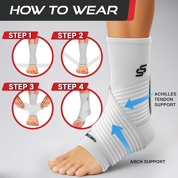 Sleeve Stars Ankle Brace for Women & Men, Ankle Wrap for Sprained Ankle, Compression Sleeve for Plantar Fasciitis Relief, Easy Customizable Support: w/Removable Strap (Single/S:9"-10"/White)