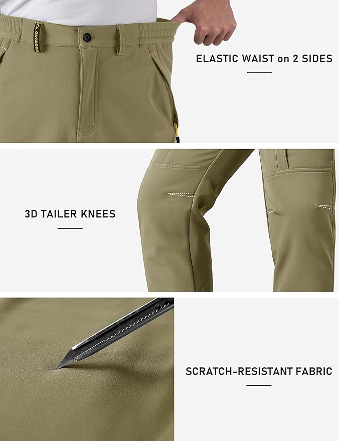 TACVASEN Winter Pants for Men Fleece Lined Waterproof Pants Insulated Hiking Pant for Ski Snowboard Outdoor Work Hunting