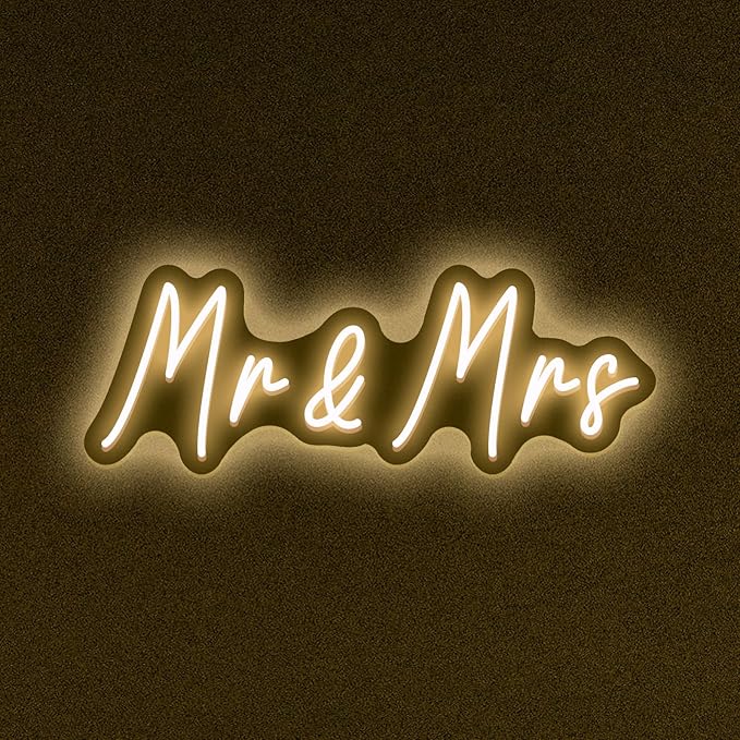 Mr&Mrs LED Neon Sign Wedding & Reception Decor Illuminating Wall Art New Couples Gift Cool LED Sign with 5V Power Supply