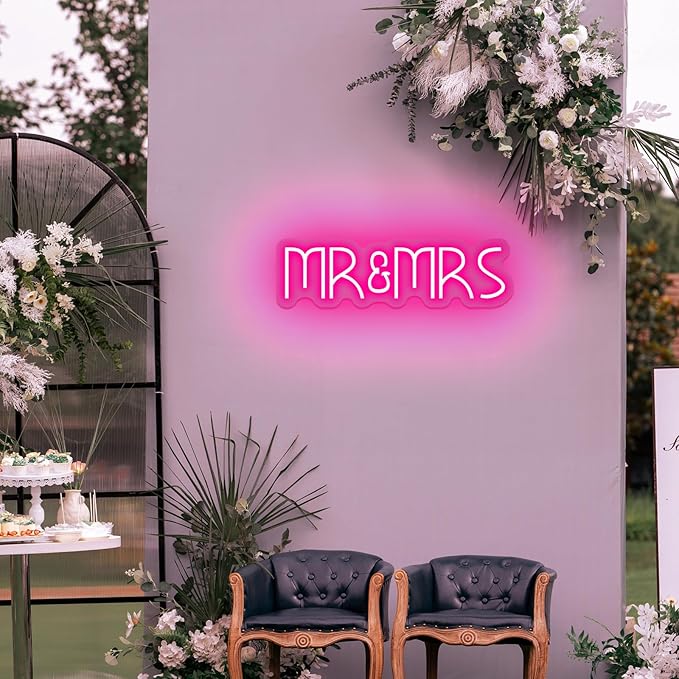Mr&Mrs Neon Sign 1-10 Levels Dimmable USB Neon Lights for Wall Bedroom Dorm Wedding Party bar Decoration Bedroom Neon Signs for Wall Decoration Valentine's Day Gift 5V (Pink)