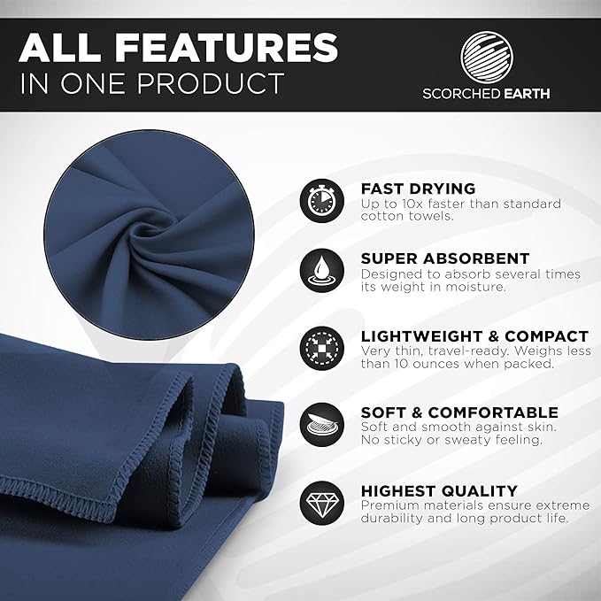 ScorchedEarth Microfiber Travel & Sports Towel Set (True Navy) - XL Set (39x70.5 & 12x24