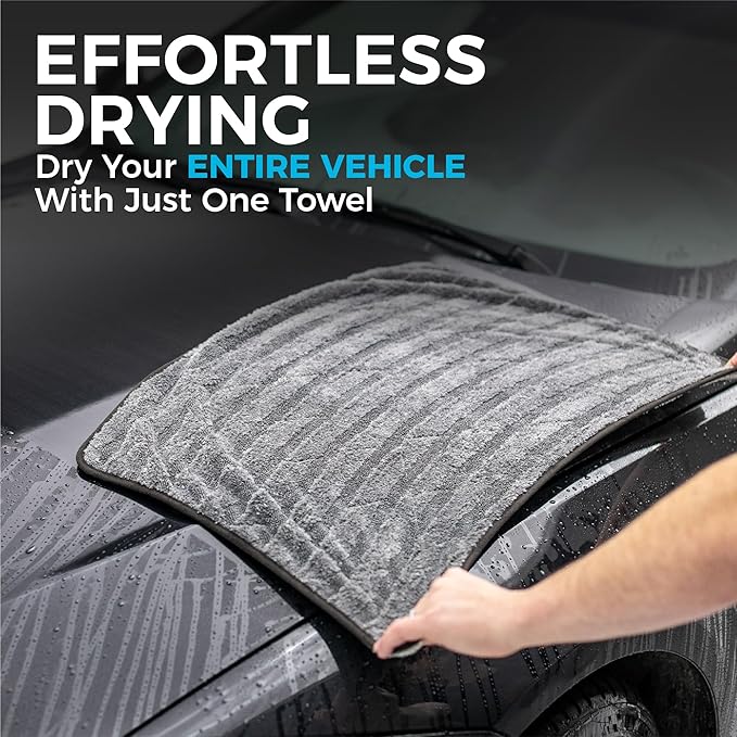 The Rag Company Gauntlet Car Drying Towel - 70/30 Korean Microfiber, Dries Faster Without Scratching, 900gsm, 20x30 inches, Ice Grey/Grey, Pack of 1