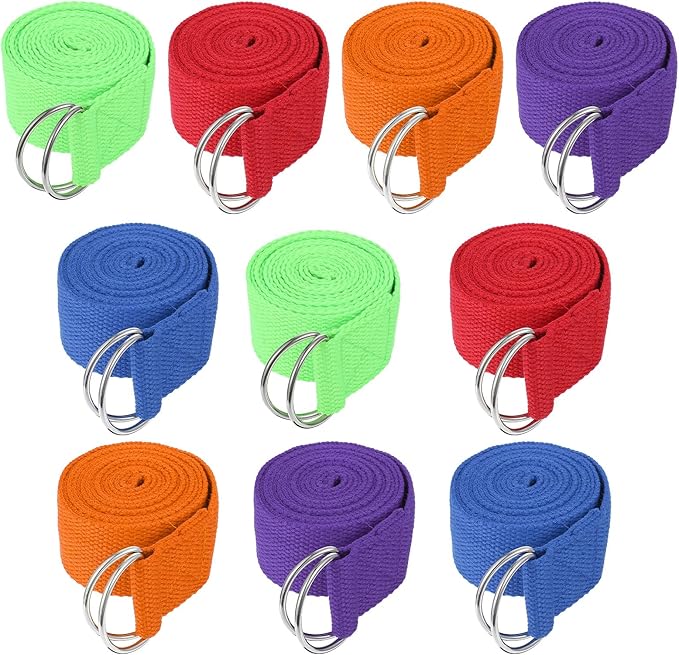 10 Pcs Yoga Strap for Stretching Bulk 6ft Exercise Stretch Band with Metal D Ring Adjustable Pilates Non Elastic Yoga Stretch Belt for Women Men Physical Fitness Gym Workout Dance