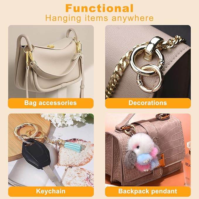 10Pack 1-1/2" Large Round Carabiner Clips, Metal Spring O Rings for Organizer Key Rings, Paracord Keychain Lanyard, Pet Chains, Purse Hardware, Key Snap Hooks DIY Accessory (Silver)