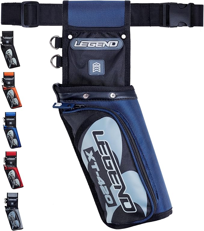 Legend XT420 Field Quiver - Left or Right-Handed Quiver Arrow Holder, Archery Quiver with 3 Arrow Tube, Durable Nylon Hip Quivers with Multiple Pockets for Archery Accessories, Score Card & Tools