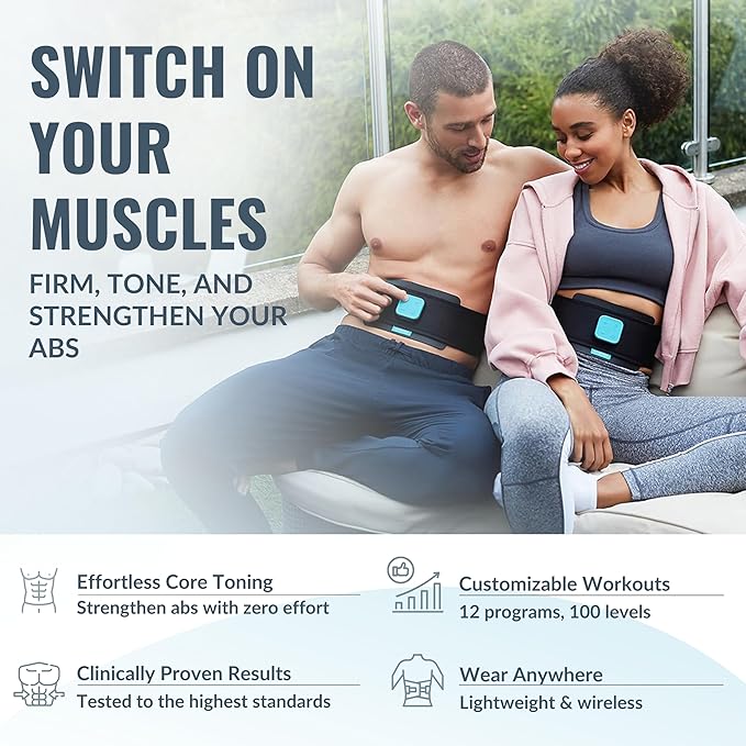 Slendertone Evolve Abs Trainer, EMS Training Device, Abdominal Muscle Trainer, Abdominal Trainer with 12 Programs and 100 Intensities, Portable Muscle Stimulator, for Abdomen Fitness Training