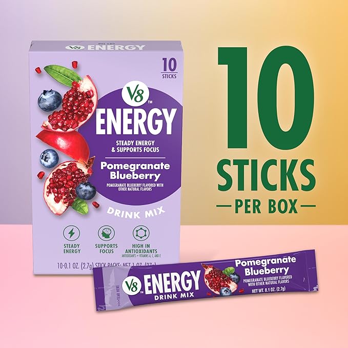V8 Energy Pomegranate Blueberry Energy Drink Powder, .10 oz Packet (10 Count)
