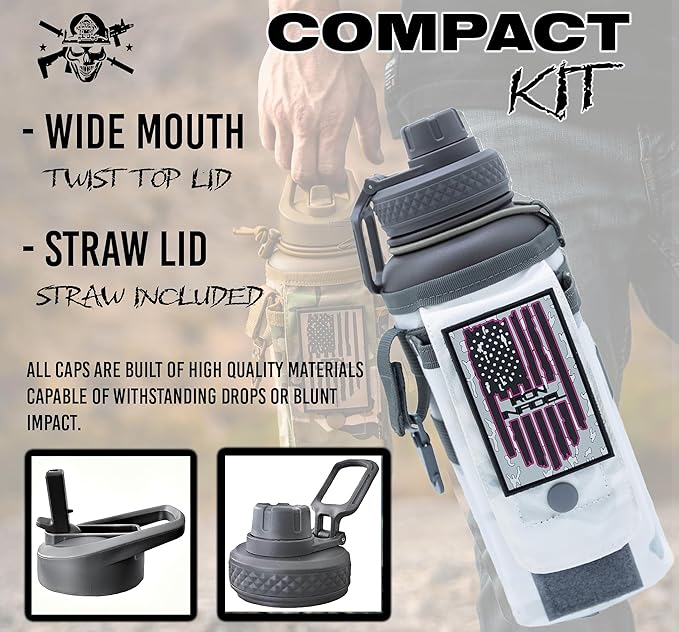 Iron Infidel Battle Bottle - 32 Oz Insulated Water Bottle with Straw Lid & Chug Cap, Stainless Steel Metal Flask Includes Rugged, Removable Sleeve for Keys, Wallet, & Phone (Arctic Camo 1 Liter)