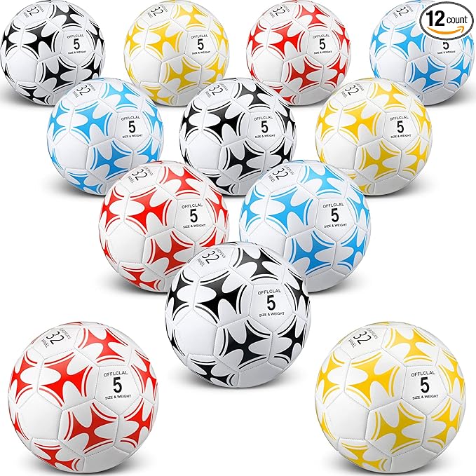 Lenwen 12 Pcs Soccer Balls with Pump Bulk Official Size 5 4 3 Kids Teen Adult Indoor Outdoor Sports Soccer Ball Toddler Youth Gift for Training Game Practice Christmas Operation