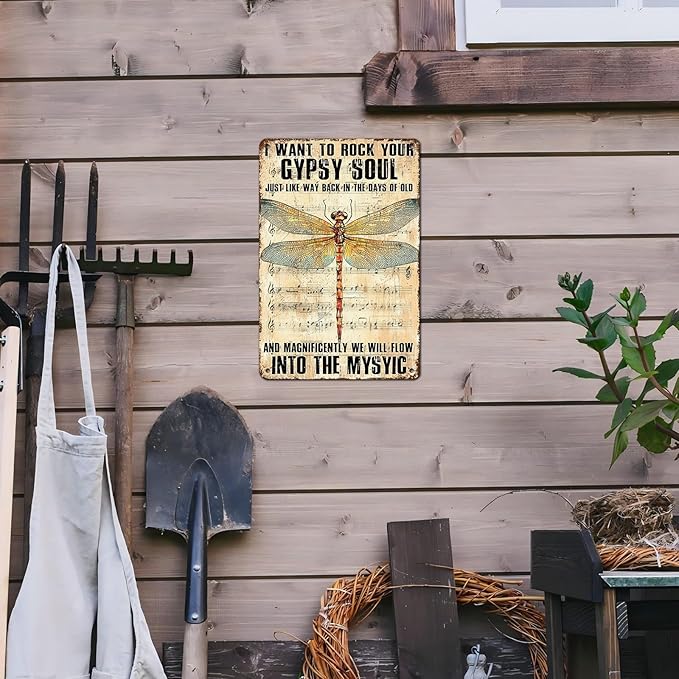 Dragonfly Decor I Want to Rock Your Soul Into The Mystic Vintage Metal Tin Sign for Home Cafe Bedroom Library Bookshelf Wall Decor 12 * 8inch