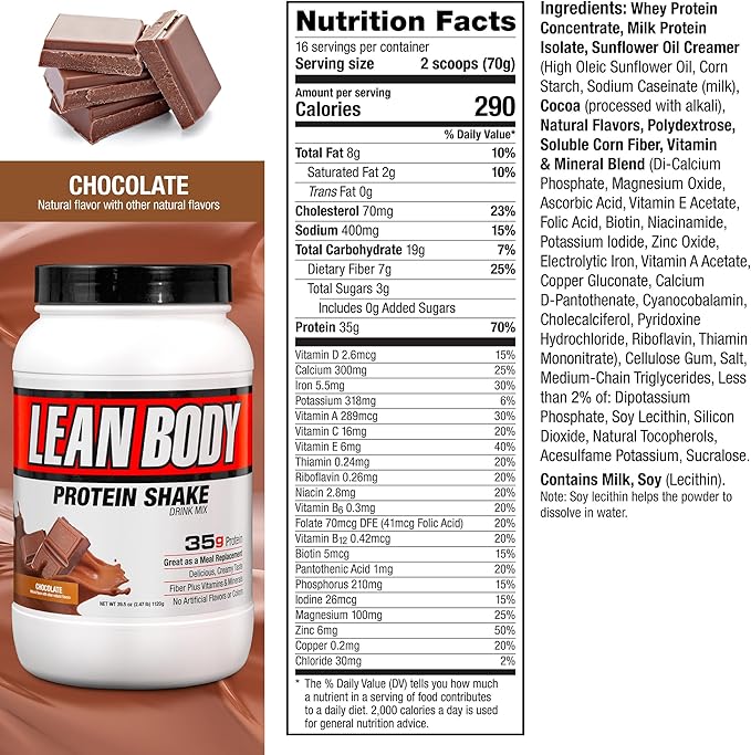 Labrada Nutrition Lean Body Hi-Protein Meal Replacement Shake, Chocolate, 2.47 Pound Tub(Pack of 1)