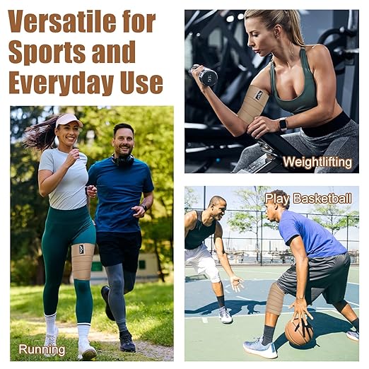 supregear 2 Pcs Hamstring and Thigh Compression Wraps, Adjustable Thigh Brace for Muscle Sprain, Quadricep Support Sleeve for Men and Women, Elastic Bandages for Knee Calf Arm Leg, 200 cm/79 in, Khaki