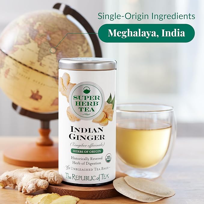 The Republic of Tea — Organic Indian Ginger SuperHerb Tea Bulk Bag, 250 Herbal Tea Bags, Naturally Caffeine-Free Herbs of Origin