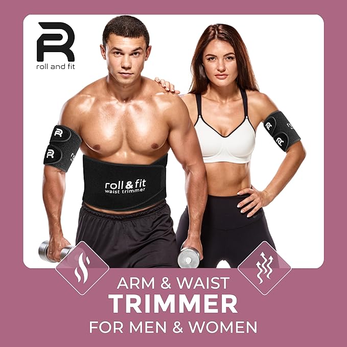Roll & Fit Waist and Arm Trimmer for Women and Men – Back Support, Lightweight Sauna Sweat Belt and Arm Bands for Fat Burn