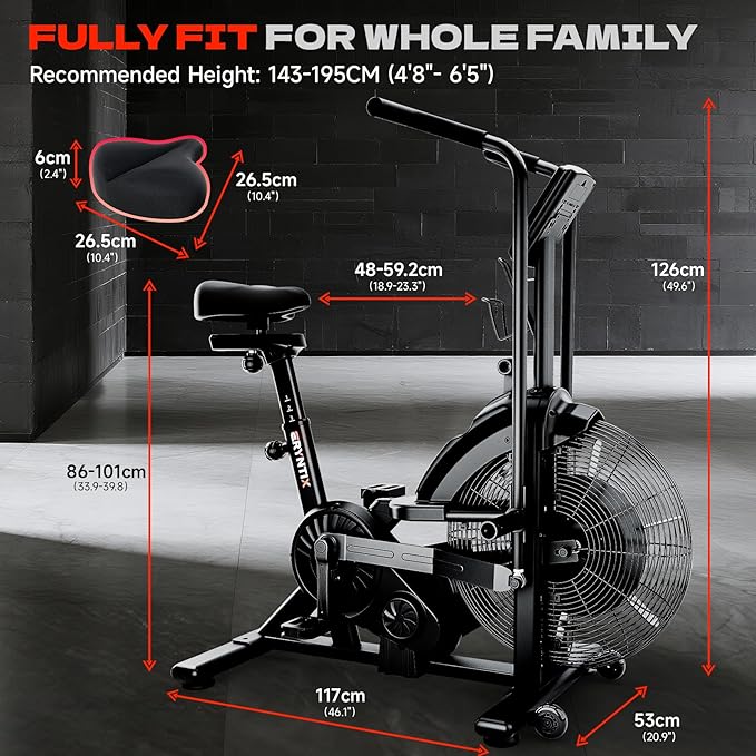 Air Bike, Exercise Bike with Magnetic & Air Resistance Fan Bike, Stationary Bike for Home Cardio Workout, Adjustable Indoor Cycling Bike with APP & Dual Action Handlebars, 350lb Capacity