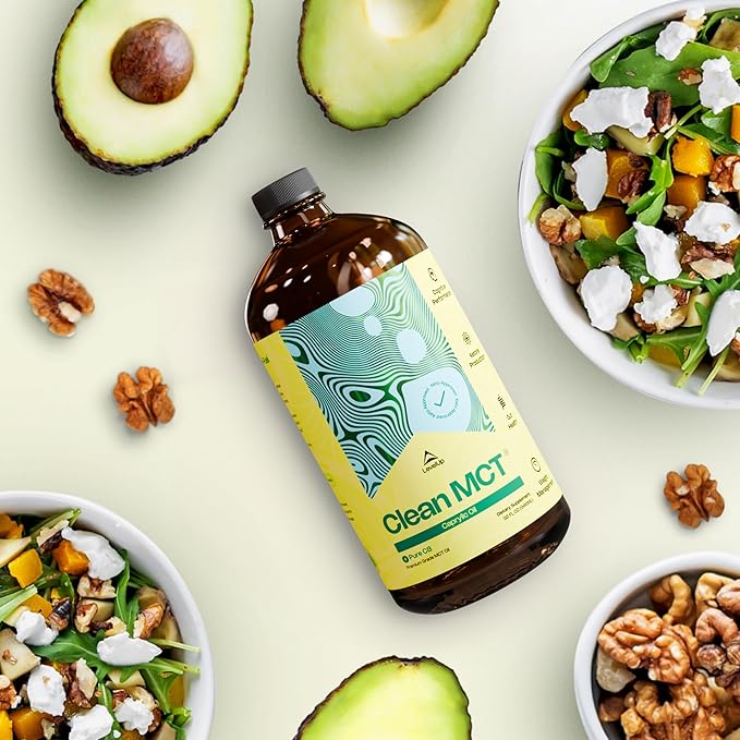 LevelUp Clean MCT Oil - 100% Caprylic C8 for Energy, Focus, Gut Health, Brain Superfuel - Keto Supplement for Ketogenic Coffee and Ketones - Non-GMO (32 oz Glass Bottle)