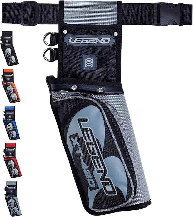 Legend XT420 Field Quiver - Left or Right-Handed Quiver Arrow Holder, Archery Quiver with 3 Arrow Tube, Durable Nylon Hip Quivers with Multiple Pockets for Archery Accessories, Score Card & Tools