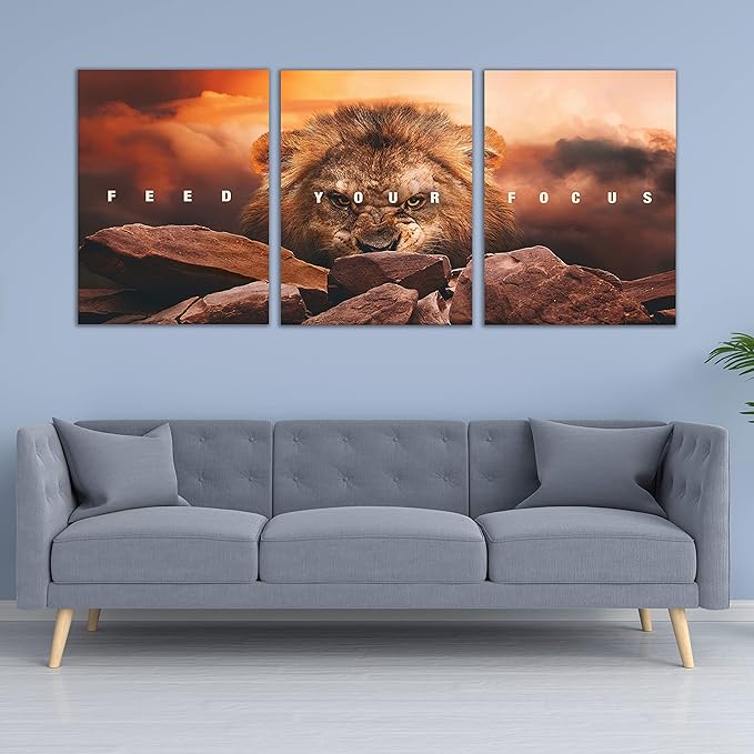 Motivational Wall Art Inspirational Wall Art 3 Pieces Canvas Poster Wall Painting Lion Artwork for Living Room Bedroom Home Decor Prints Pictures Office Wall Decor Framed Ready to Hang 60''Wx 28''H