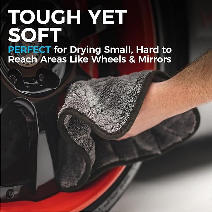 The Rag Company Gauntlet Car Drying Towel - 70/30 Korean Microfiber, Dries Faster Without Scratching, 900gsm, 12x12 inches, Ice Grey/Grey, 3 Pack
