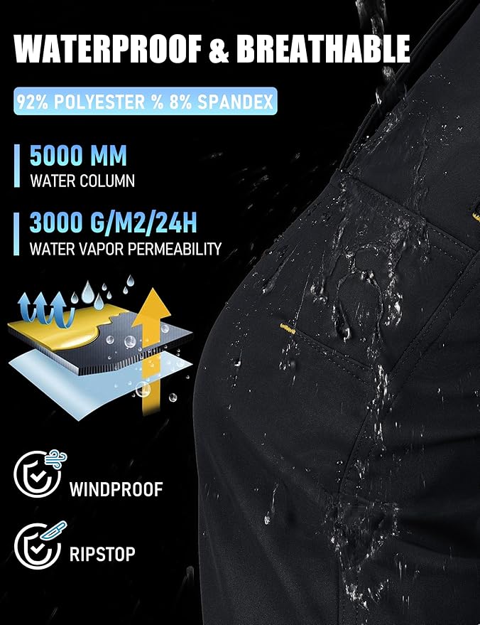TACVASEN Winter Pants for Men Fleece Lined Waterproof Pants Insulated Hiking Pant for Ski Snowboard Outdoor Work Hunting