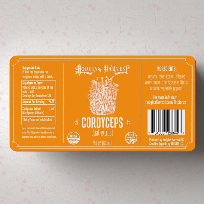 Hodgins Harvest Organic Cordyceps Tincture | Made with Mushrooms Grown On Our Farm in The USA | Dual Extract | Extra-Concentrated (4 fl oz)
