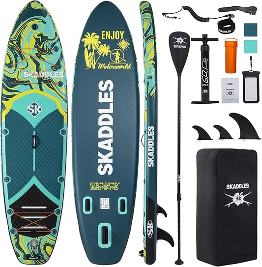 10’6’’ Portable Inflatable Stand Up Paddle Board (SUP) for Adults and Youth with Non-Slip Deck – Complete Accessories Kit, Perfect for Fishing, Yoga, Fitness & Family Fun