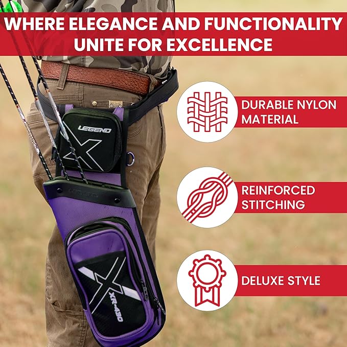 Legend XR430 Premium Field Quiver for Arrows - Right-Handed Hip Arrow Quiver with Removable Release Pocket, Durable Archery Quiver with Tools & Accessories Compartment, Arrow Holder