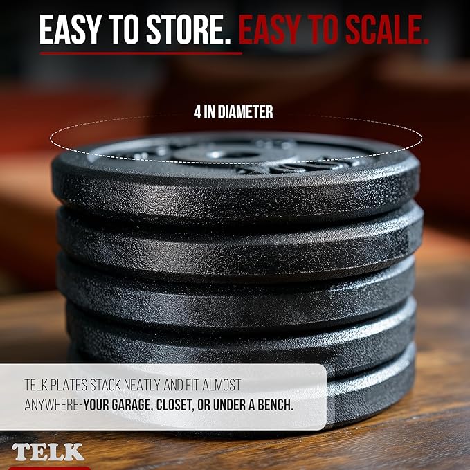 TELK – Adjustable Dumbbell Set – Home Gym Weight Set with Baked Enamel Cast Iron Plates – Space-Saving Free Weights for Strength Training