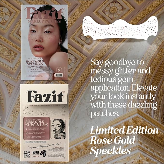 Fazit Makeup Patches - Rose Gold - Face Glitter Makeup Speckles - Glow Up Makeup Patches - Face Glitter Speckles Patches - Cute Glitter Makeup Accessories for Women - Cosmetic Glitter for Face