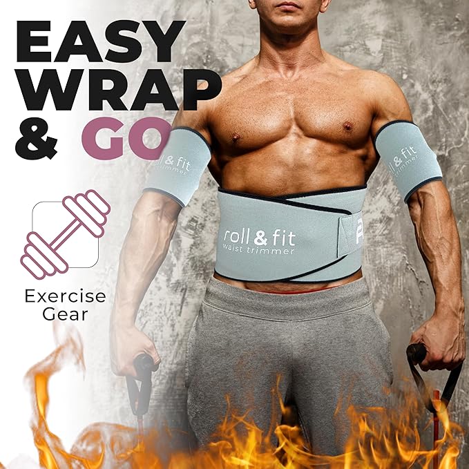 Roll & Fit Waist and Arm Trimmer for Women and Men – Back Support, Lightweight Sauna Sweat Belt and Arm Bands for Fat Burn
