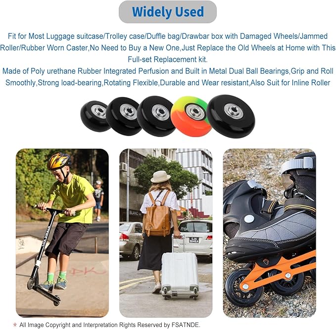 Replacement Wheels for Luggage 45mm x 18mm Set of 4 Luggage Suitcase Replacement Wheels, Rubber Swivel Caster Wheels Bearings Repair Kits