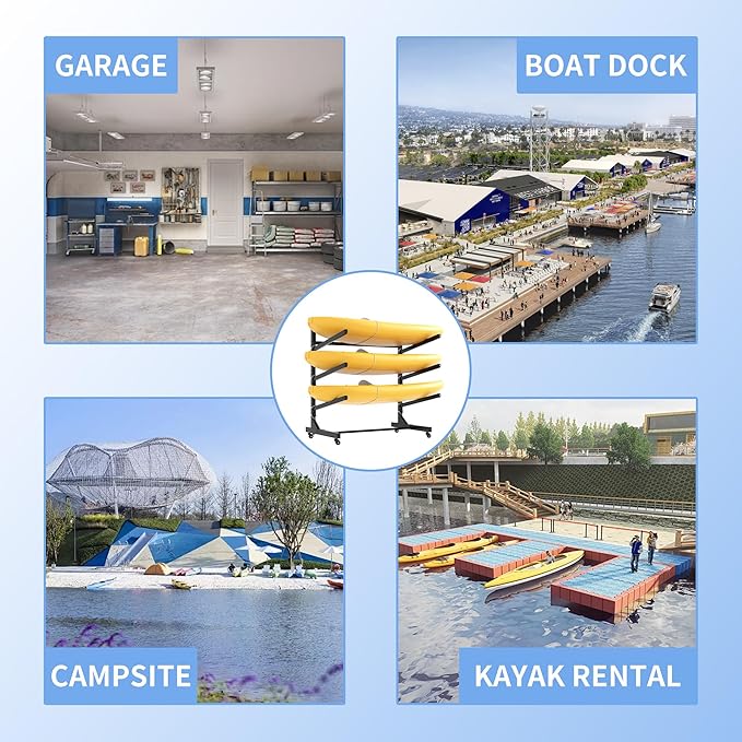 Kayak Storage Rack, Heavy Duty Kayak Stand Canoe Rack with Wheels, Freestanding Kayak Holder Stand for Kayaks, Canoes, Surfboard, Paddleboard Storage