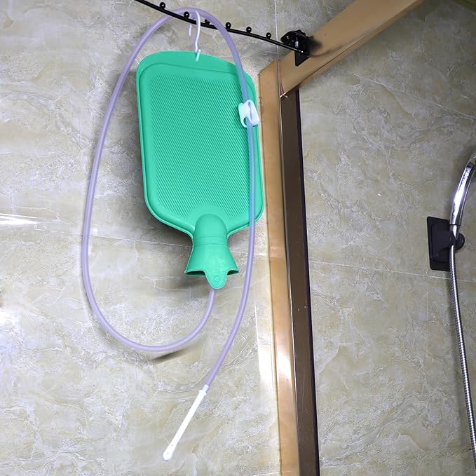 Enema Bag Kit with 5ft Hose Coffee Enemas at Home Water Shower Douche Colon Detox Cleanse Kit with Enema Tubing, Enema Tips, Clamp and Hook (Green, 2 L)