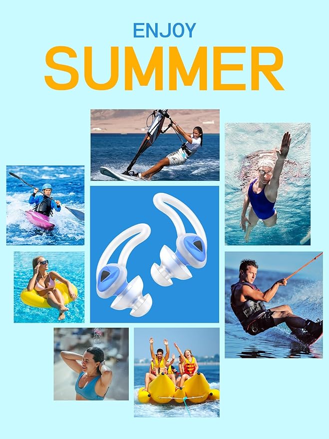 Hearprotek Swimmer Ear Plugs, 1 Pair Custom-fit Water Protection Adult Swimming Earplugs for Swimmers Surfer, Universal-fit with Lanyard, Perfect for Swimming,Surfing, Other Water Activities Blue