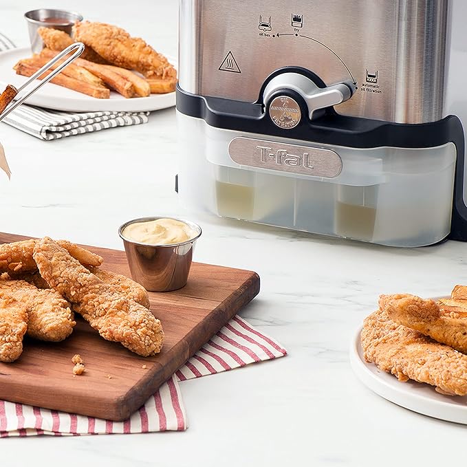 T-fal 3.5L Stainless Steel Deep Fryer with Basket, 1700W Electric Deep Fryer with Basket and Lid, Oil Filtration, Temp Control, Digital Timer, Dishwasher Safe Parts