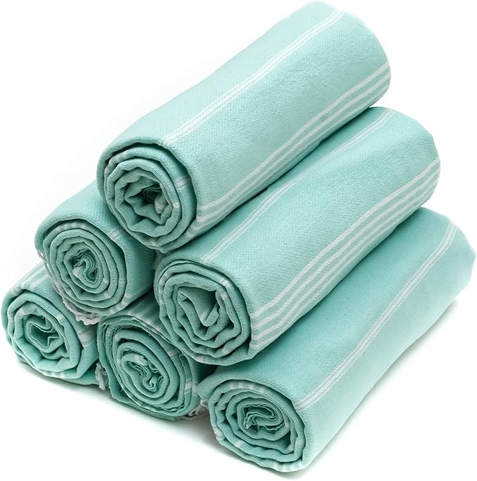 HAVLULAND Turkish Beach Towels Oversized -100% Turkish Cotton Super Soft Lightweight - Absorbent and Quick Drying Bath Towel - Sand Free Beach Towel - Turkish Towels for Adults (Aquamarine, 12 Pack)