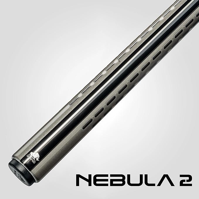 RHINO Nebula 2 Pool Cue - 100% Carbon Fiber Shaft & Composite Butt. Time Crystal Tip, Pro Taper Design, 12.4 mm,12.8 mm. 3/8-8 Joint, 3D Friction Grip. Low Deflection Pool Cue