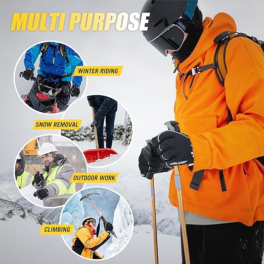 HANDLANDY Waterproof Insulated Work Gloves, 3M Thinsulate Thermal Winter Gloves for Men Women Touch Screen, Warm Ski Snowboard Cold Weather Gloves (Black, Medium)
